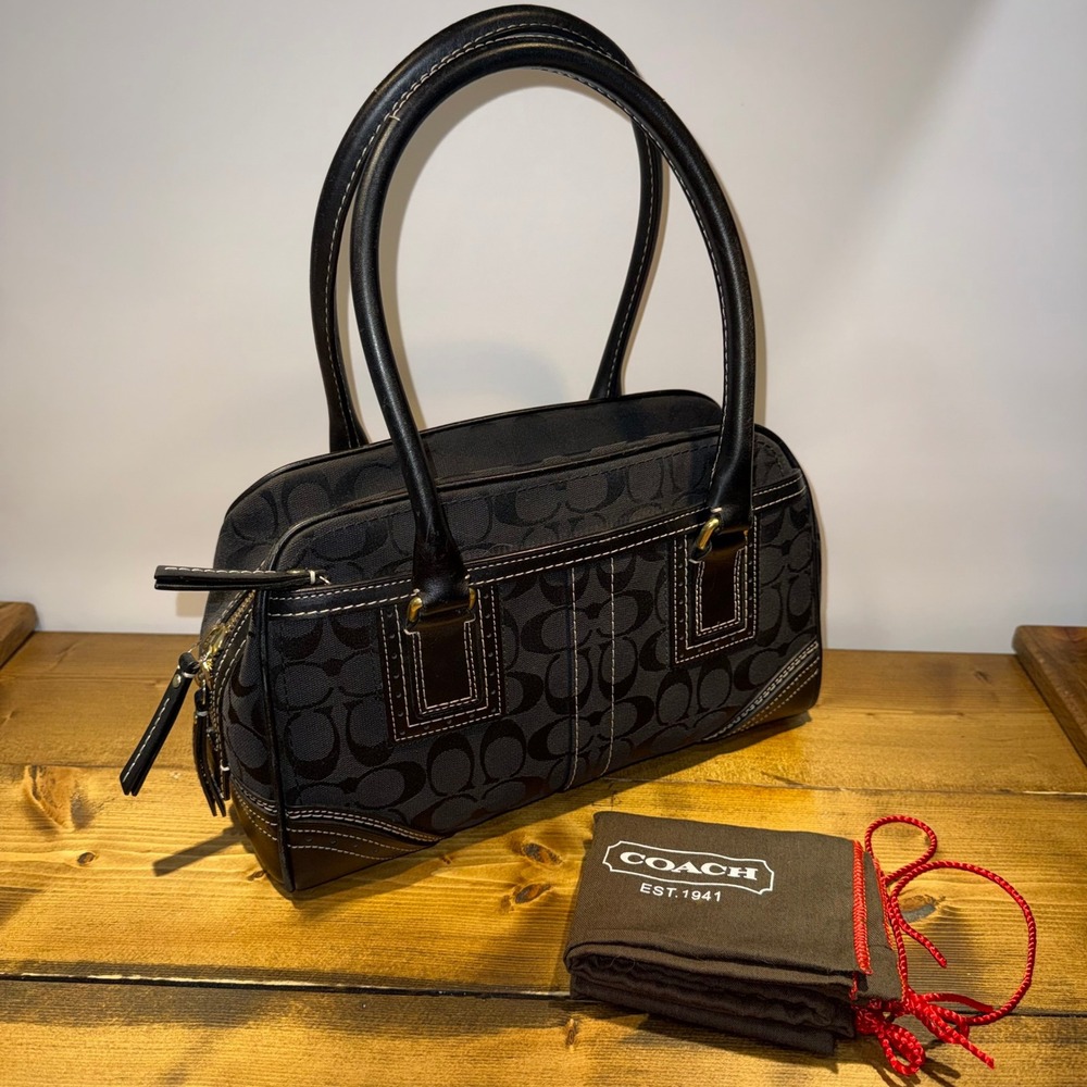 Vintage Coach Hamptons Signature Small Satchel 10532 Black Shoulder Bag Y2K
